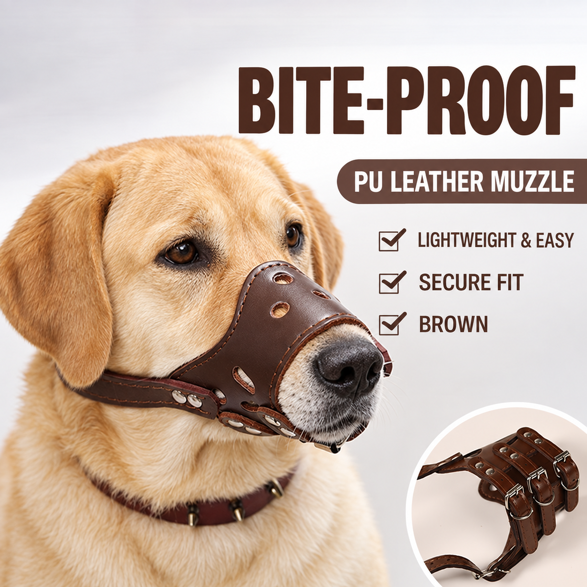 🐾 Adjustable PU Leather Dog Muzzle – Breathable, Secure & Bite-Resistant