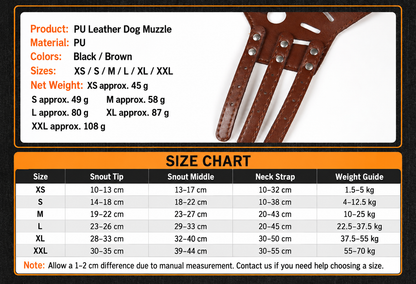 🐾 Adjustable PU Leather Dog Muzzle – Breathable, Secure & Bite-Resistant