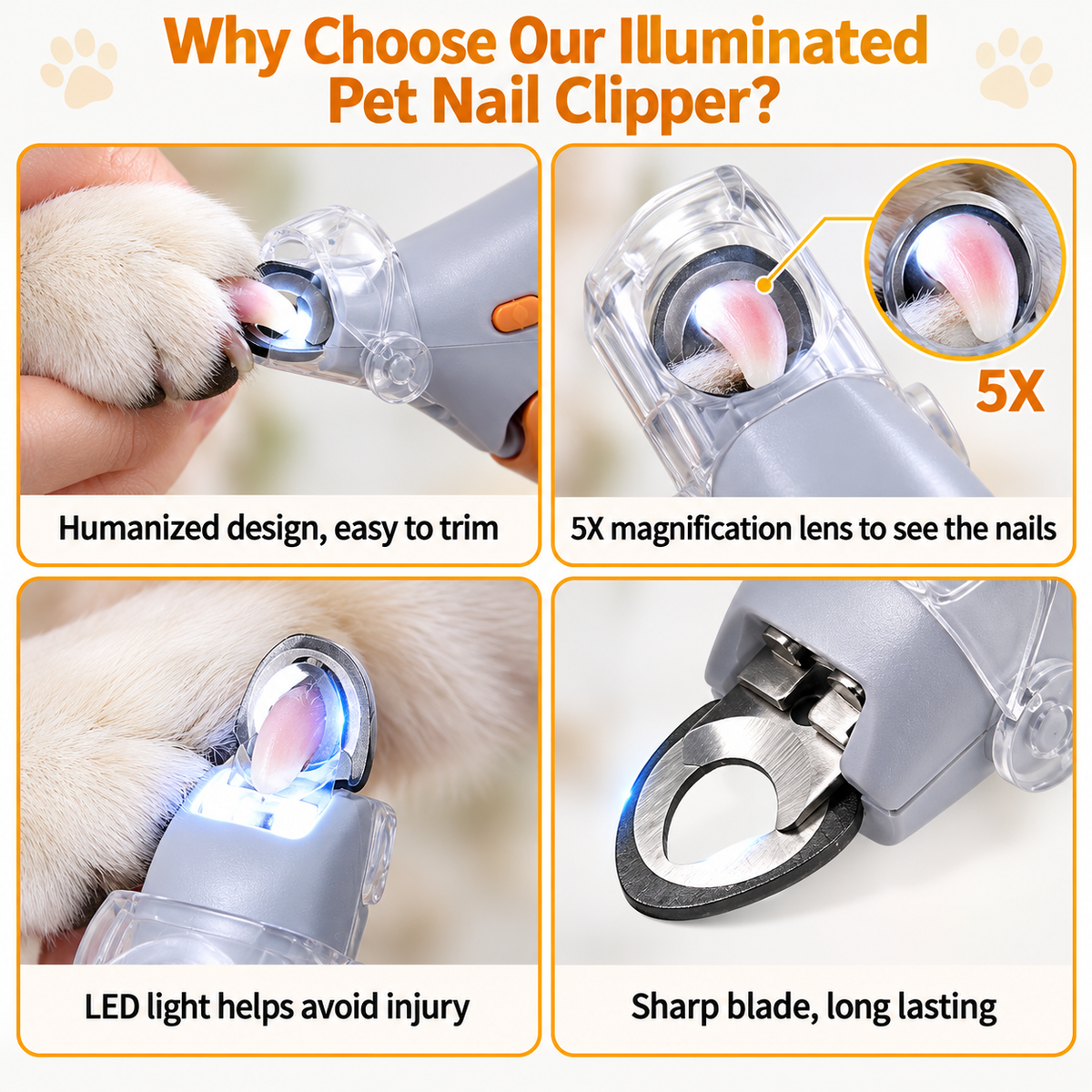 🐾 LED Pet Nail Clippers – Safer, Easier Trimming for Dogs & Cats